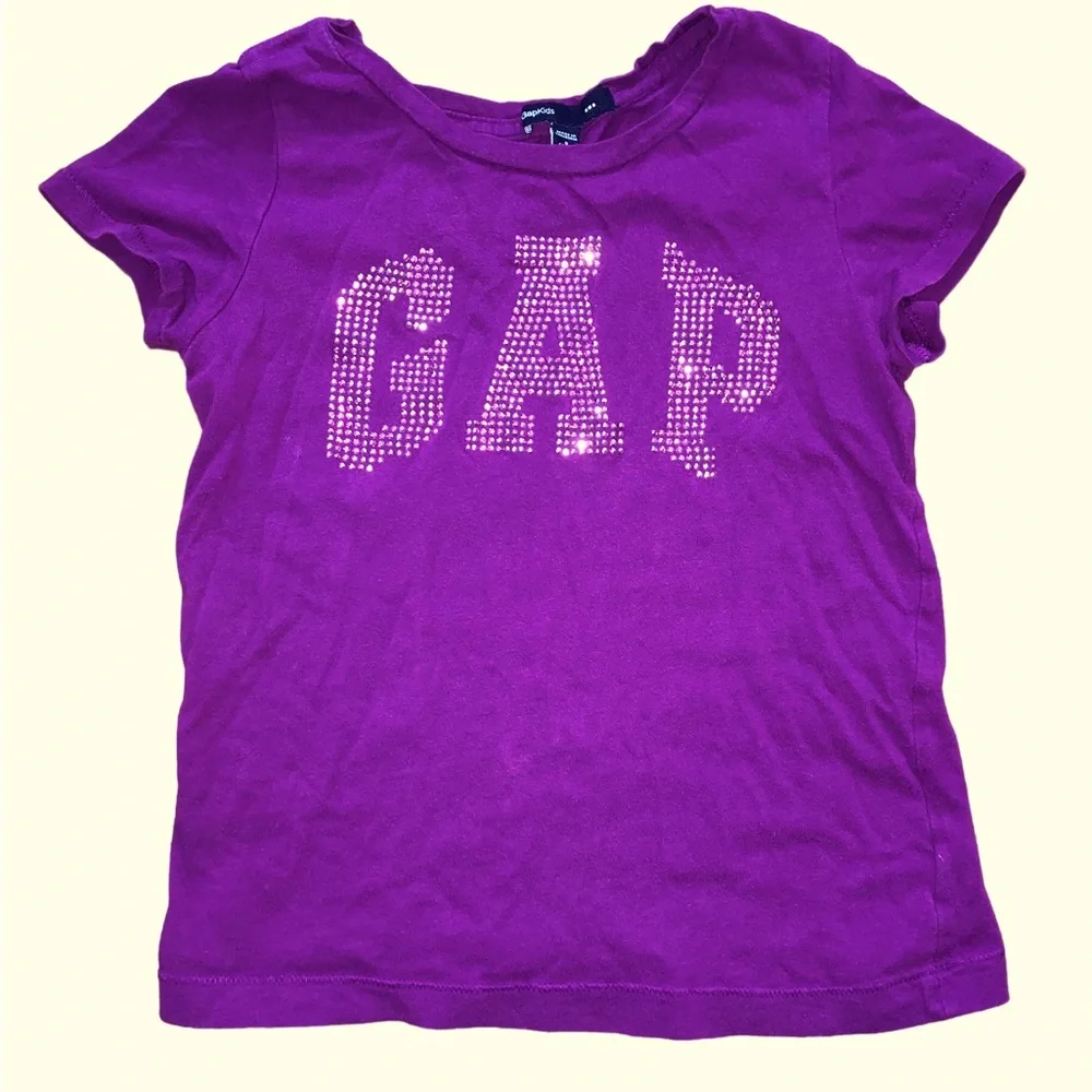 GAP logo Purple‎ Glam Tee with Pink Shiny Accents Sz S 6-7